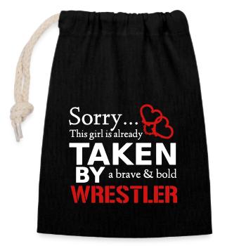 Taken By A Brave And Bold Wrestler - Closable cotton gift bag (14x20cm) - black - Front