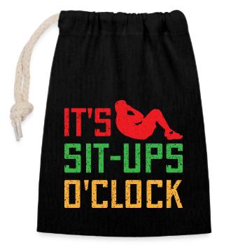 Fitness Fanatics It´s Sit-Ups O´Clock Calisthenics - Verschließbarer Geschenkbeutel aus Baumwolle (14x20cm) - Schwarz - Vorne