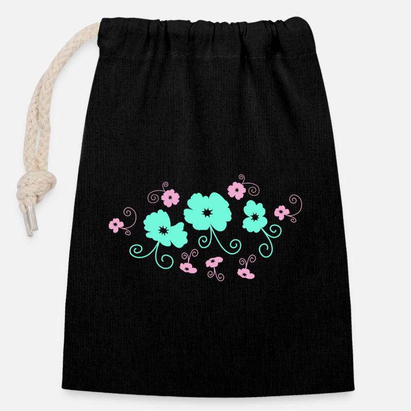 Pastel blossom magic - Closable cotton gift bag (14x20cm) - black