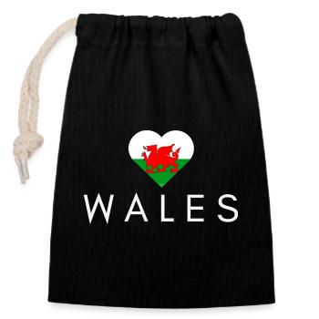 Herz mit walisischer Flagge, Meister Wales - Verschließbarer Geschenkbeutel aus Baumwolle (14x20cm) - Schwarz - Vorne
