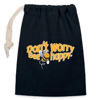 Ne vous inquiétez pas, Bee happy - Sac cadeau en coton avec cordon (14 x 20 cm) - bleu marine - Devant