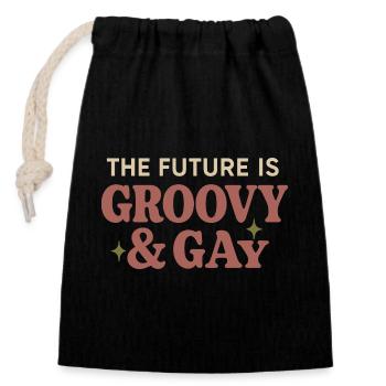 Groovy Pride Retro Égalité Queer Histoire - Sac cadeau en coton avec cordon (14 x 20 cm) - noir - Devant