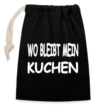 Kuchen - Verschließbarer Geschenkbeutel aus Baumwolle (14x20cm) - Schwarz - Vorne