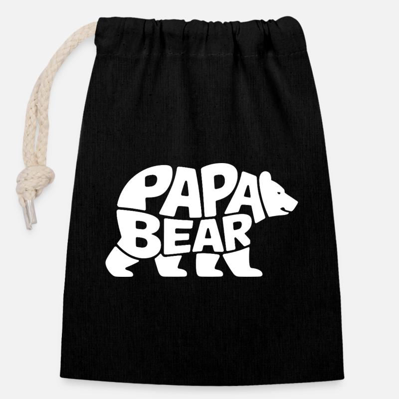 Papa Bear - Verschließbarer Geschenkbeutel aus Baumwolle (14x20cm) - Schwarz