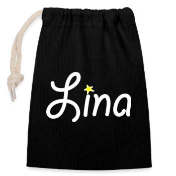 Lina - Sac cadeau en coton avec cordon (14 x 20 cm) - noir - Devant