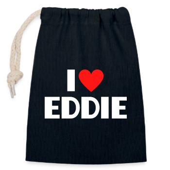 J’adore Eddie Red Heart Déclaration rétro - Sac cadeau en coton avec cordon (14 x 20 cm) - bleu marine - Devant