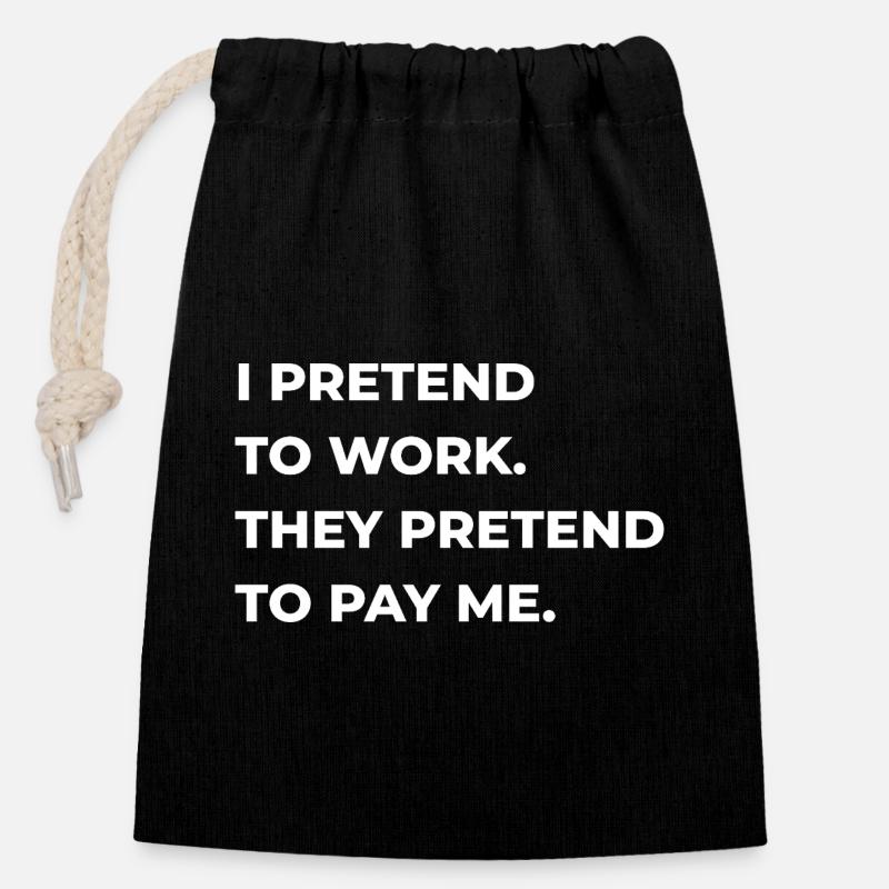 pretend to work - Closable cotton gift bag (14x20cm) - black