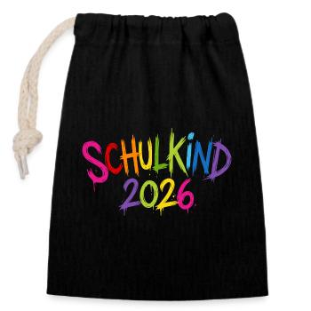 Schulkind 2026 - Verschließbarer Geschenkbeutel aus Baumwolle (14x20cm) - Schwarz - Vorne