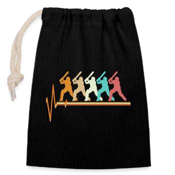 Cricket Heartbeat Retro Batsman Pulse Slogan - Sac cadeau en coton avec cordon (14 x 20 cm) - noir - Devant