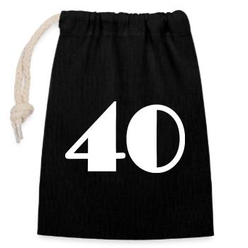 40. 40 YEARS. 40th ANNIVERSARY. 40 YEARS ANNIVERSARY. - Closable cotton gift bag (14x20cm) - black - Front