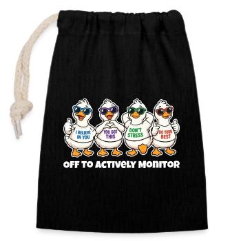 Lustige Motivations-Enten Actively Monitor - Verschließbarer Geschenkbeutel aus Baumwolle (14x20cm) - Schwarz - Vorne