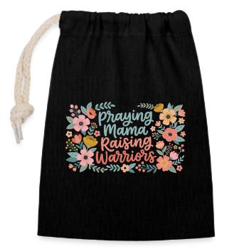 Praying Mama Raising Warriors | Style Floral Rétro - Sac cadeau en coton avec cordon (14 x 20 cm) - noir - Devant