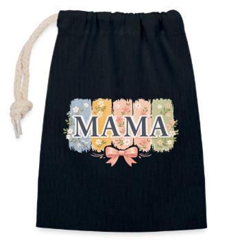 MAMA Bandes Florales et Nœud Rose Rétro - Sac cadeau en coton avec cordon (14 x 20 cm) - bleu marine - Devant