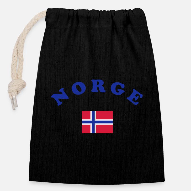 Drapeau norvégien - Sac cadeau en coton avec cordon (14 x 20 cm) - noir