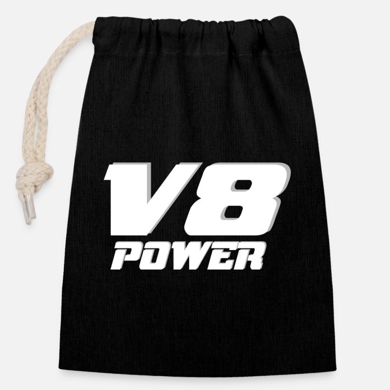 V8 - Closable cotton gift bag (14x20cm) - black