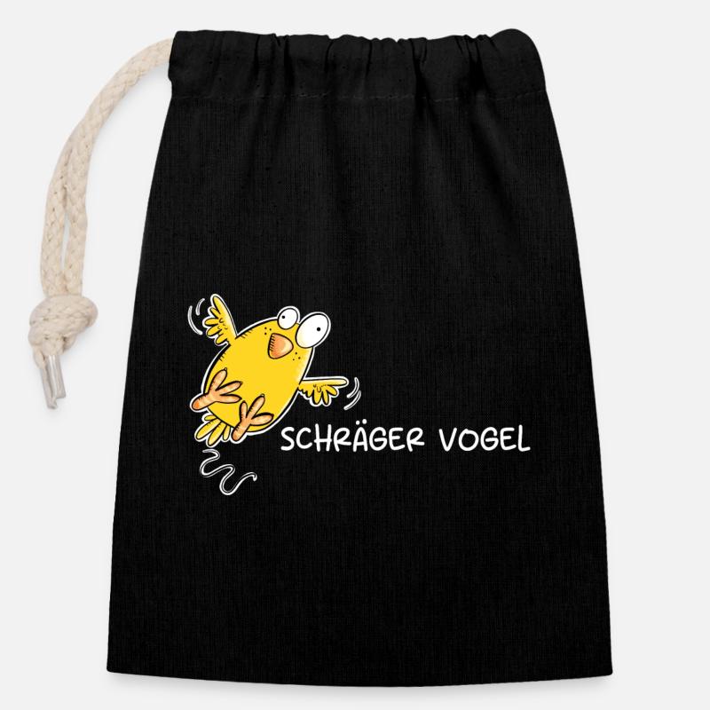 Schräger Vogel I Statement Spruch - Verschließbarer Geschenkbeutel aus Baumwolle (14x20cm) - Schwarz