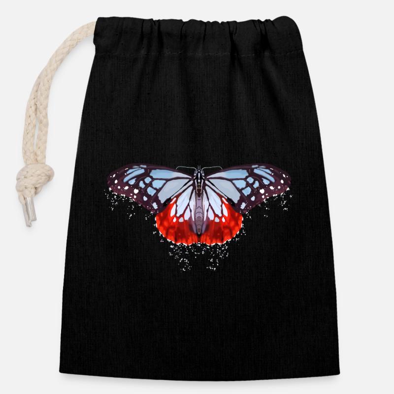 Butterfly with blue and red spots - Closable cotton gift bag (14x20cm) - black