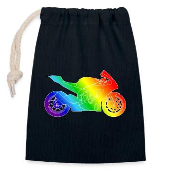 Moto supersport aux couleurs de l’arc-en-ciel - Sac cadeau en coton avec cordon (14 x 20 cm) - bleu marine - Devant