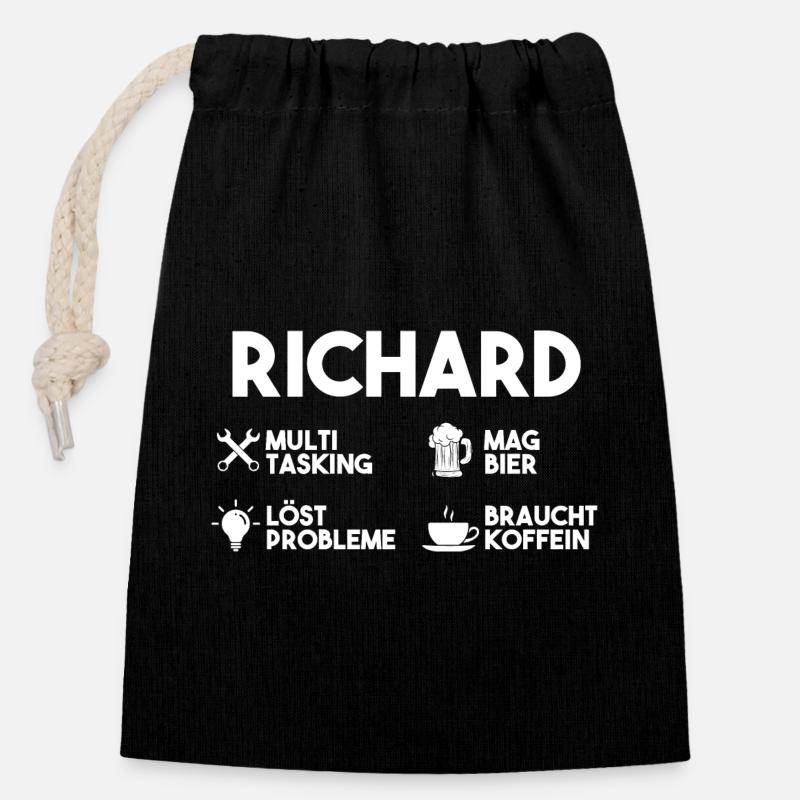 Richard - Closable cotton gift bag (14x20cm) - black