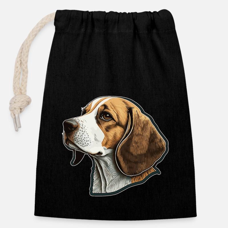 Beagle - Sac cadeau en coton avec cordon (14 x 20 cm) - noir