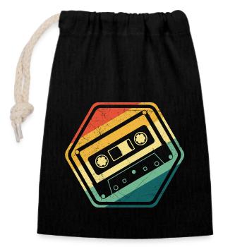 80s 90s Cassette Mixtape Retro Funny - Closable cotton gift bag (14x20cm) - black - Front