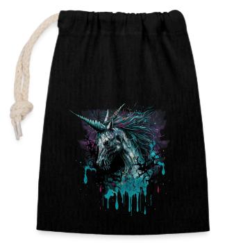 Licorne zombie - Sac cadeau en coton avec cordon (14 x 20 cm) - noir - Devant