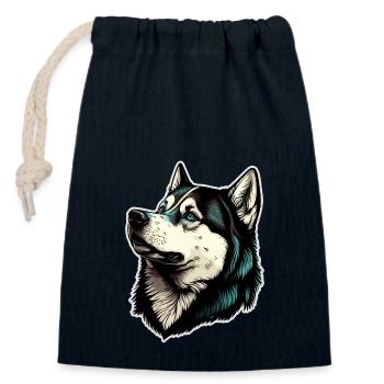 Husky Dog - Closable cotton gift bag (14x20cm) - navy - Front