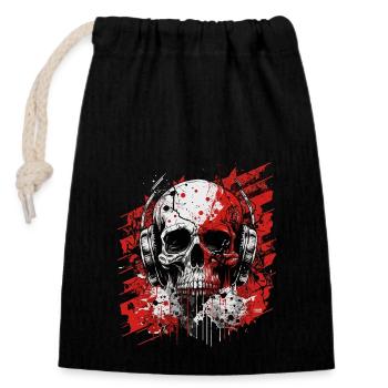 Zombie skull Disc Jockey - Closable cotton gift bag (14x20cm) - black - Front