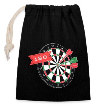 Dart Sport | Double Out 180 Dartliga Bullseye 501 - Verschließbarer Geschenkbeutel aus Baumwolle (14x20cm) - Schwarz - Vorne