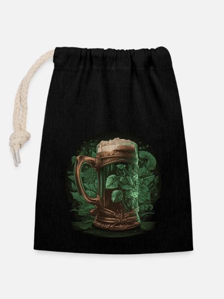 Biertrinken - Verschließbarer Geschenkbeutel aus Baumwolle (14x20cm) - Schwarz