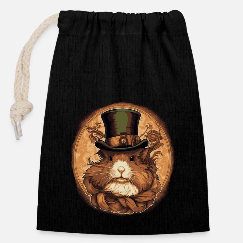 Steampunk guinea pig - Closable cotton gift bag (14x20cm) - black