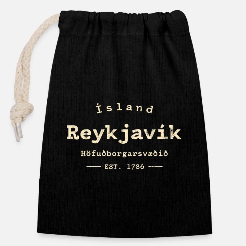 Isländisches Reykjavik Est 1786 - Verschließbarer Geschenkbeutel aus Baumwolle (14x20cm) - Schwarz