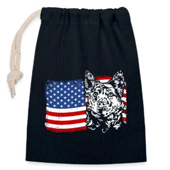 Hungarian Mudi America Flag Dogs Dog Wilsigns - Closable cotton gift bag (14x20cm) - navy - Front