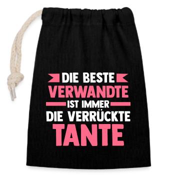 Patentante Tante - Verschließbarer Geschenkbeutel aus Baumwolle (14x20cm) - Schwarz - Vorne
