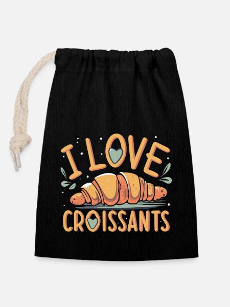 Croissant-Fan T-Shirt - Indulgent Style - Sac cadeau en coton avec cordon (14 x 20 cm) - noir