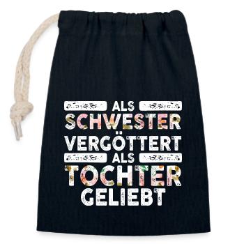 Als Schwester Vergöttert Als Tochter Geliebt - Verschließbarer Geschenkbeutel aus Baumwolle (14x20cm) - Navy - Vorne