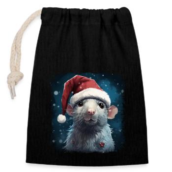 Rat punk de Noël cool - Sac cadeau en coton avec cordon (14 x 20 cm) - noir - Devant