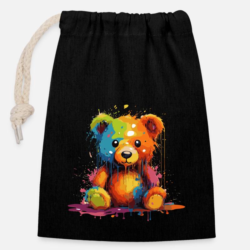 Cute Teddy Bear - Closable cotton gift bag (14x20cm) - black