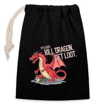 Kill Dragon get Loot - Verschließbarer Geschenkbeutel aus Baumwolle (14x20cm) - Schwarz - Vorne