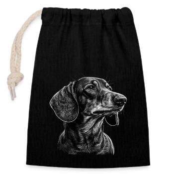 Teckel - Sac cadeau en coton avec cordon (14 x 20 cm) - noir - Devant