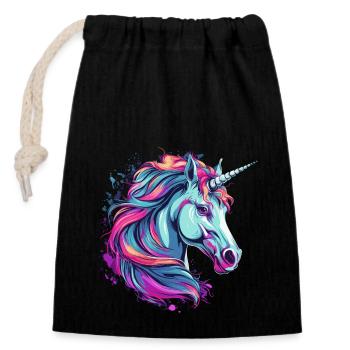 Licorne - Sac cadeau en coton avec cordon (14 x 20 cm) - noir - Devant