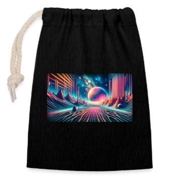 Neon Dreamscape Odyssey – Synthwave Surrealismus Wid - Verschließbarer Geschenkbeutel aus Baumwolle (14x20cm) - Schwarz - Vorne