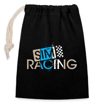sim racing gaming checkered flag car driver gamer - Closable cotton gift bag (14x20cm) - black - Front