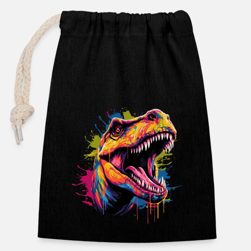 T-Rex Dinosaur - Closable cotton gift bag (14x20cm) - black