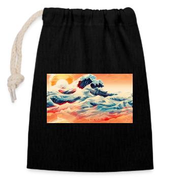 Wellen bei Sonnenuntergang in Ukiyoe - Verschließbarer Geschenkbeutel aus Baumwolle (14x20cm) - Schwarz - Vorne