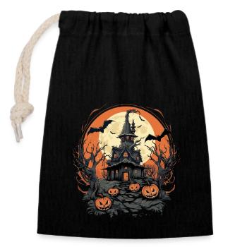 Halloween - Sac cadeau en coton avec cordon (14 x 20 cm) - noir - Devant