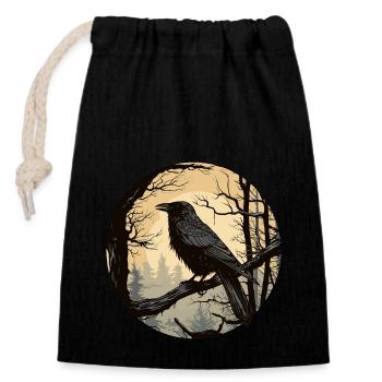 Corbeau - Sac cadeau en coton avec cordon (14 x 20 cm) - noir - Devant