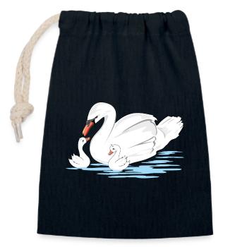 Maman cygne blanc et ses deux bébés - Sac cadeau en coton avec cordon (14 x 20 cm) - bleu marine - Devant