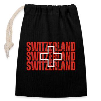 Flagge der Schweiz, Schweizer Stolz - Verschließbarer Geschenkbeutel aus Baumwolle (14x20cm) - Schwarz - Vorne