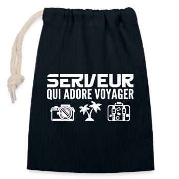 Reisende & Kellner: Leidenschaft & Entdeckung - Verschließbarer Geschenkbeutel aus Baumwolle (14x20cm) - Navy - Vorne